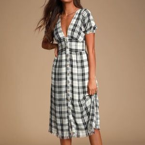 Lulus Dakota Black and White Plaid Button-Front Dress - Small